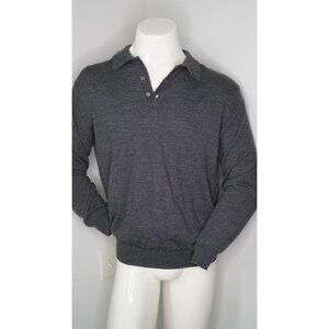 Jos.A.Bank Signature Collection Merino Wool Grey 3 Button Polo Long Sleeve L